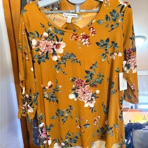 New York Laundry Mustard Yellow Floral Top